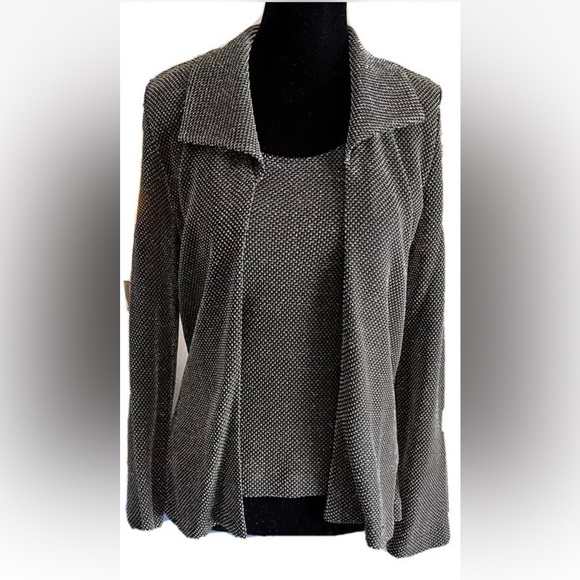 Xscape Joanna Chen M Jacket Tank Top Set Gold Metallic Black Mesh Party Cocktail - Picture 1 of 10